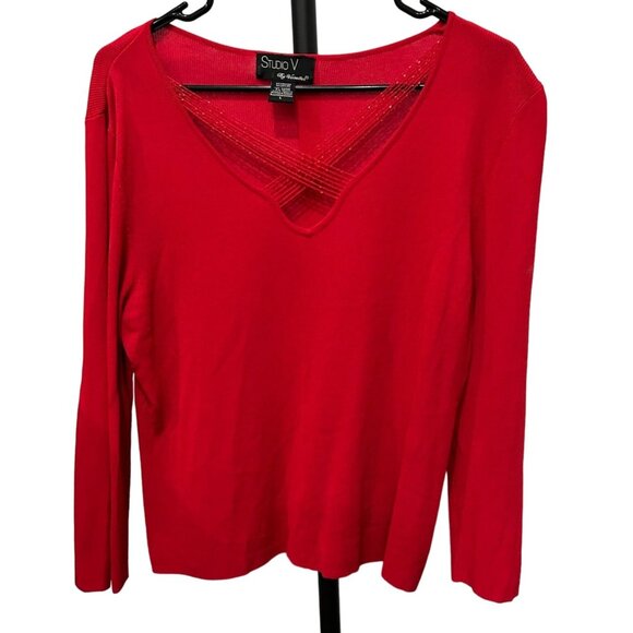 Studio V By Versailles Womens Red Sweater V Neck Size L - Picture 1 of 8
